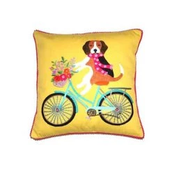 Only Natural Cushion Dog On Bike Linen