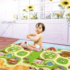 Lots 4 Tots Playmat Busy Farm Print 2 Sides Linen